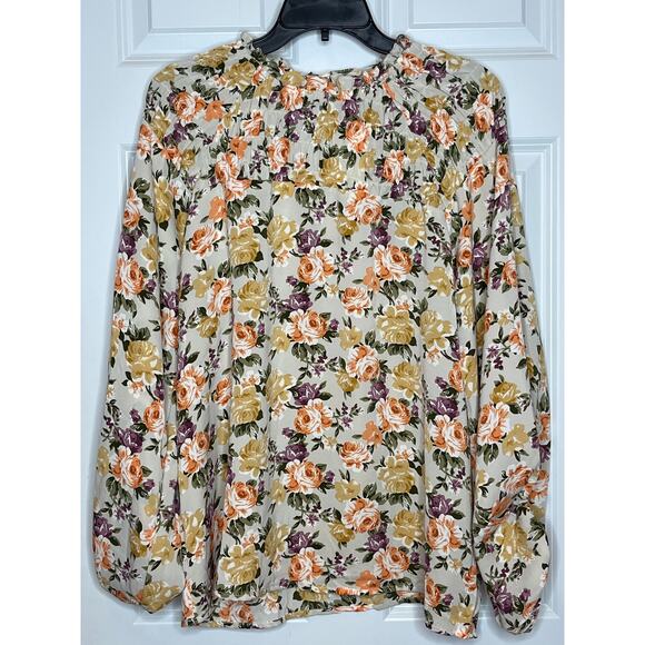 Hayden NEW Vintage Floral Pattern Purple Yellow Orange Small Smocked Neck - Picture 1 of 7